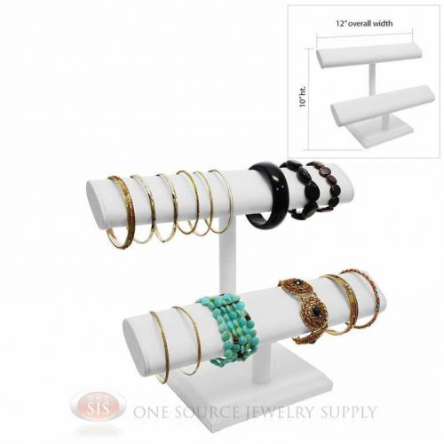 10&#034; White Leather 2 Tier T-Bar Oval Jewelry Bracelet Display Presentation