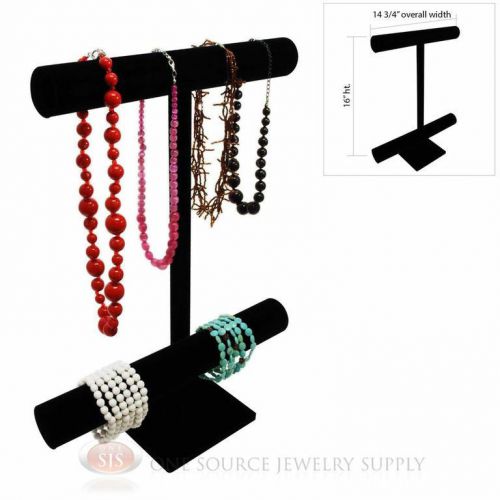16&#034; black velvet 2 tier t-bar round jewelry bracelet display presentation for sale