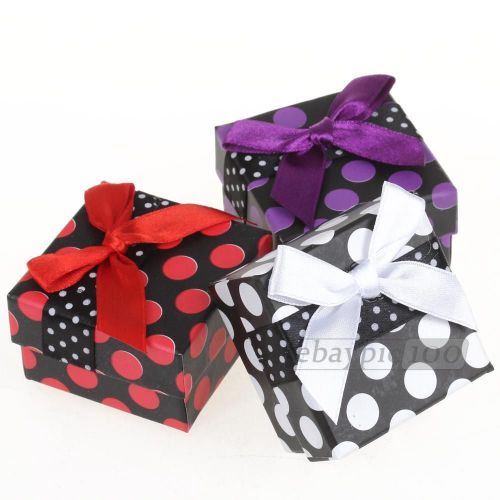 24 Dots Bow Square Jewellery Ring Gift Present Box Case Wedding