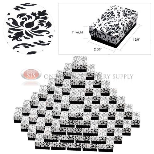100 Damask Print Gift Jewelry Cotton Filled Boxes 2 5/8&#034; x 1 5/8&#034; x 1&#034; Earrings