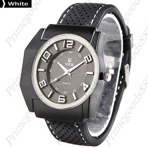 Soft Rubber Band Analog Men&#039;s Wrist Quartz Wristwatch in White Numbers