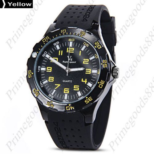 V6 Quartz Round Super Speed Black Wrist Men&#039;s Wristwatch Free Shipping Yellow