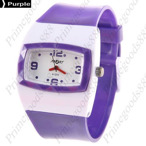 White Face Plastic Strap Lady Ladies Wrist Quartz Wristwatch Women&#039;s Purple
