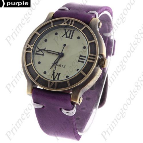 Vintage Round PU Leather Free Shipping Quartz Wrist Wristwatch Women&#039;s Purple
