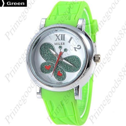 Butterfly hearts quartz analog rubber unisex free shipping wristwatch green for sale