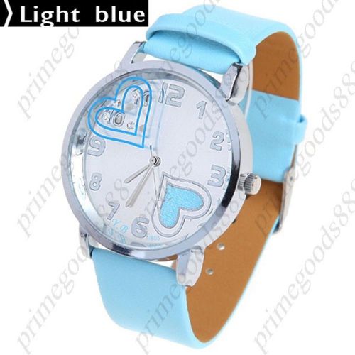 Heart Face Synthetic Leather Strap Quartz Wrist Wristwatch Women&#039;s Light Blue