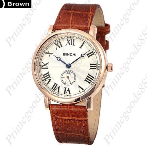 Genuine Leather Band 2 Hand Quartz Analog Wrist Men&#039;s Wristwatch in Brown