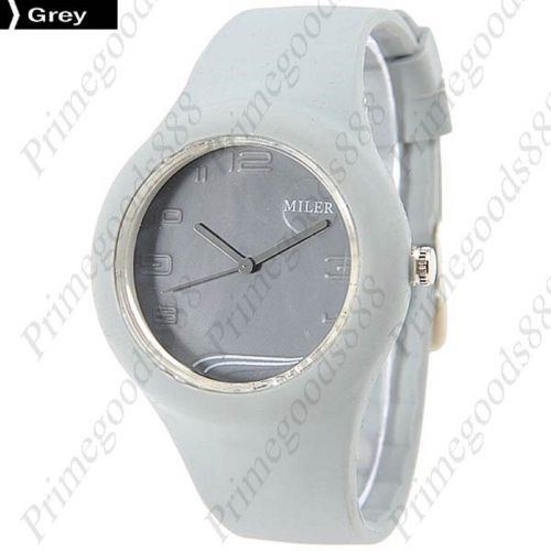 Jelly Style Quartz Analog Rubber Strap Unisex Free Shipping Wristwatch in Grey