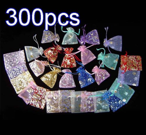 300Pcs Mixcolor Pattern Drawstring Organza Flare Wedding Gift Pouch Bag 2.7x3.5&#034;
