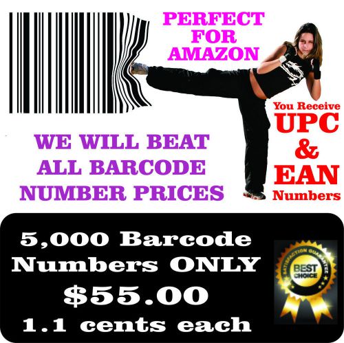 5,000 upc barcode numbers only ean bar code number barcodes for amazon  0123478 for sale