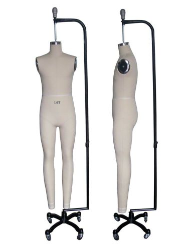 14 year child full body professional dress form mannequin w/ rolling base (14t) for sale