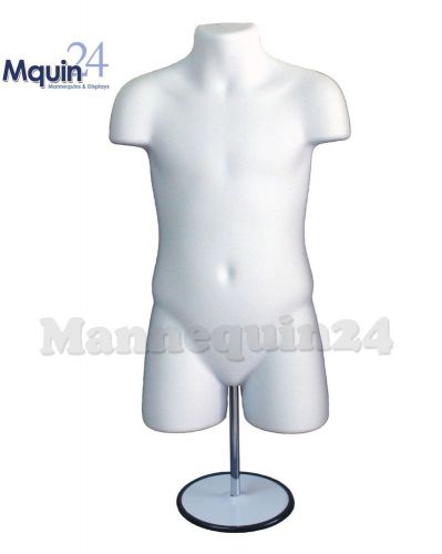 White CHILD Body MANNEQUIN FORM w/Stand + Hook for Hanging Pants, Kids Display