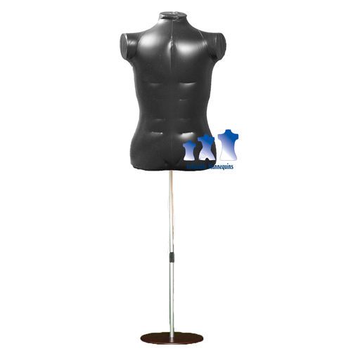 Inflatable male torso extra large, black and aluminum adjustable stand, brown for sale