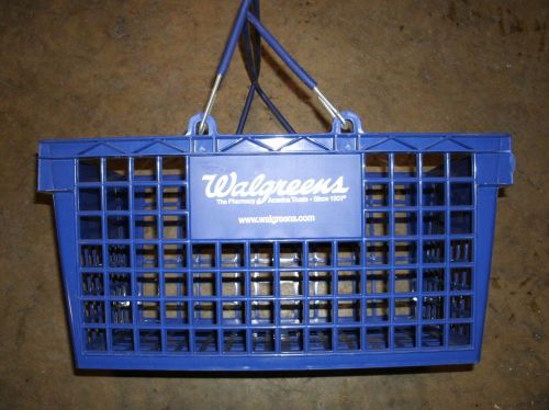 Set of 6 used shopping plastic baskets, royal blue, w/ metal handles and rubber for sale
