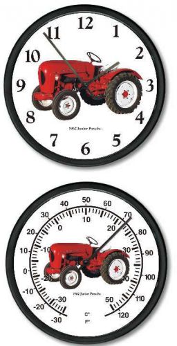 New 1962 PORSCHE JUNIOR Tractor Clock and Thermometer Set 10&#034; Round Vintage Jr