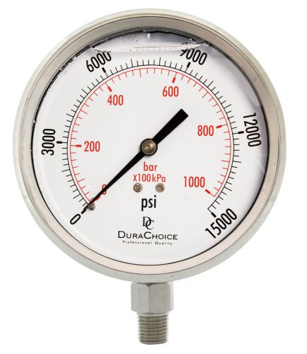 4&#034; all stainless steel oil filled pressure gauge - 1/4&#034; npt lower mount 15000psi for sale