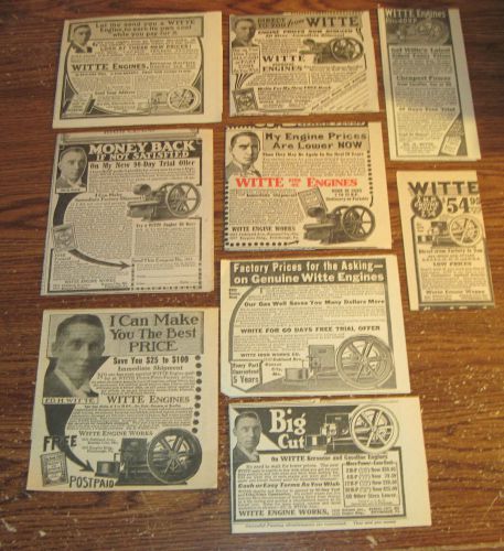 Lot Of Nine Different Witte Engine Works Mo. &amp; pa.One Lung Engine 1913-1922 ads