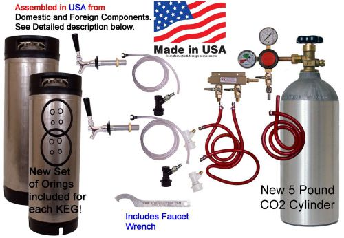 Home brew keg kit 2 tap with 2- 5 gallon kegs &amp;5 pound co2 (hk220) made in usa for sale