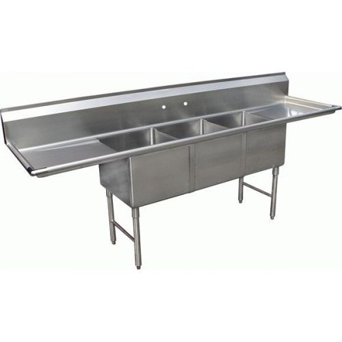 3 compartment stainless steel 24&#034;x24&#034; sink 2 drainboard for sale