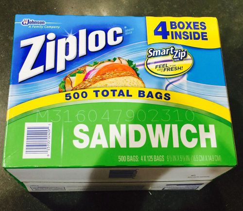 500 Bags Ziplock Sandwich Bags Smart Zip (4 x 125ct) 6 1/2&#034; x 5 7/8&#034; Zip Lock