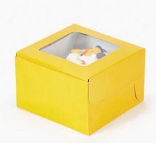 NEW Yellow Cupcake Boxes with Window and Insert - 12 ct