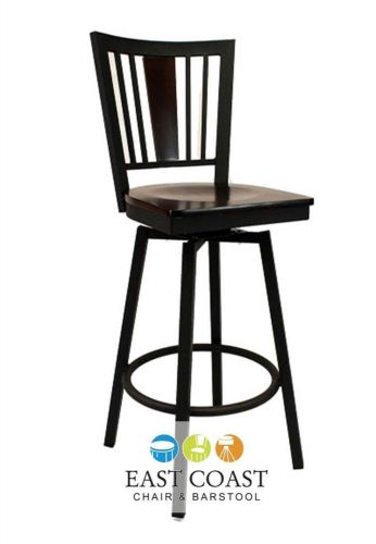 New steel city metal swivel bar stool with black frame &amp; walnut wood seat for sale