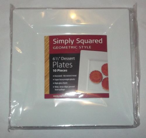 NEW SIMPLY SQUARED 6 1/2 Inch 6.5&#034; Square Plastic White Dessert Plates--10 Ct.