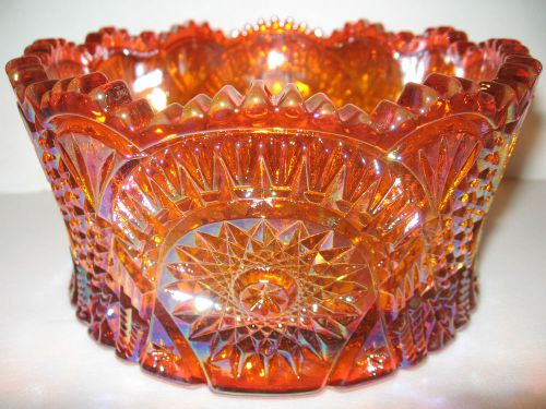 Marigold iridescent Carnival glass serving candy bowl diamond pattern orange art