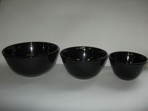 3 piece Black amethyst glass mixing / nesting bowls set serving purple dark milk