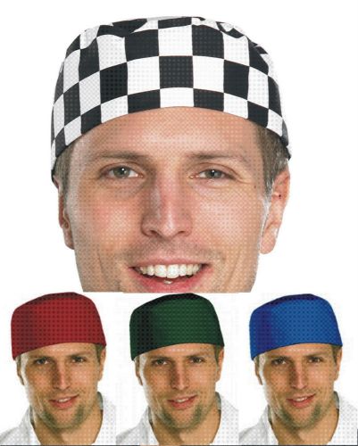 CHEFS SKULL CAP HAT RED GREEN ROYAL BLUE &amp; BLACK &amp; WHITE CHECK ONE SIZE FITS ALL