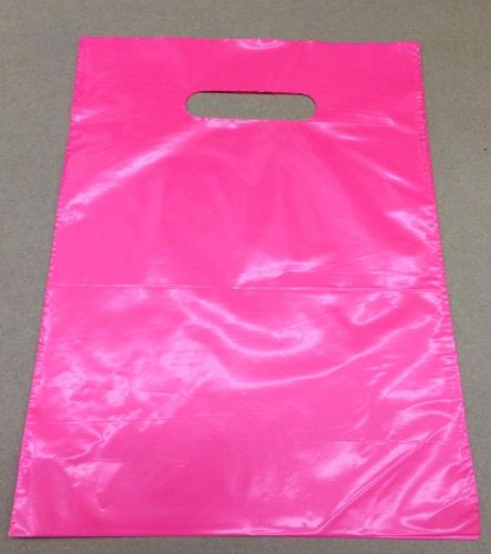 100 qty. hot pink plastic t-shirt retail shopping bags w/ handles 9 x 12 for sale