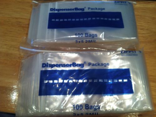 Lot of 2 (200) bags 3x5 2 mil new zippit dispenser bags package zip it free ship for sale