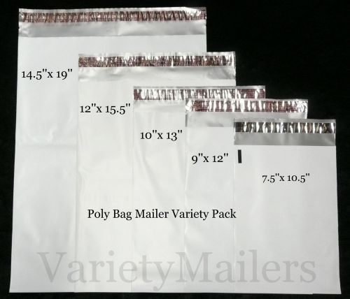 10 poly bag shipping envelope variety pack 14.5x19  12x15.5 10x13  9x12 7.5x10.5 for sale