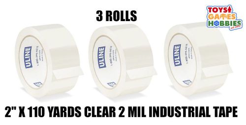 3 Rolls of Uline 2 Mil Industrial Packing Shipping Tape 2&#034; x 110 Yards Clear