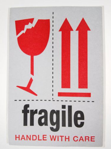 50 &#039;fragile&#039; stickers, black, red and white, 4 by 6 inch