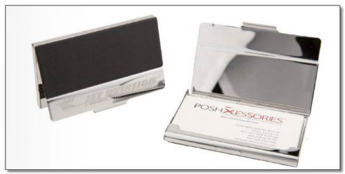 PERSONALIZED Business Card Holder Case Black+Silver, Metal, Free Laser Engraving