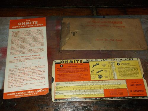 1941 Ohmite Ohm&#039;s Law Calculator -Antique Collectable- Electrical Tool Guide