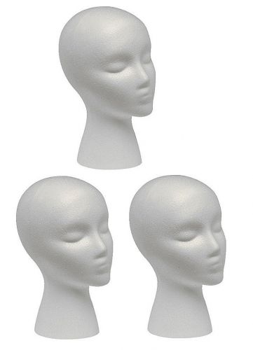 3 FEMALE HEADS, MANNEQUIN/ MANIKIN  FOAM HEAD WIG/HAT DISPLAY