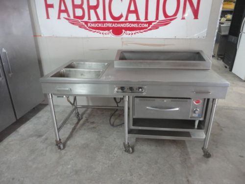 Heavy duty all stainless prep table w/ 2 steamer/ cold prep on castors electric for sale