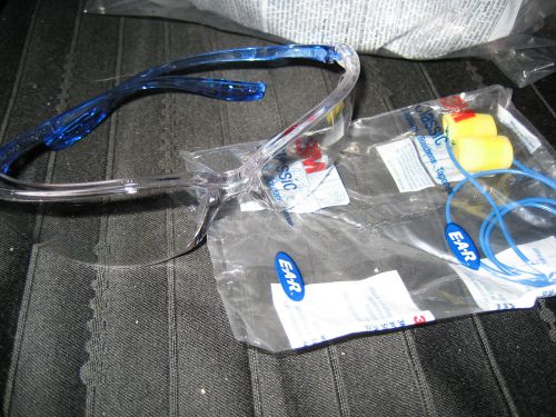 FOUR (4) 3M CLEAR VIRTUA blue temples Safety Glasses w/ (HOLDS) CORDED EARPLUGS