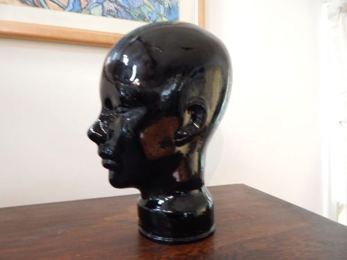 Black Glass Head Hat Wig Holder