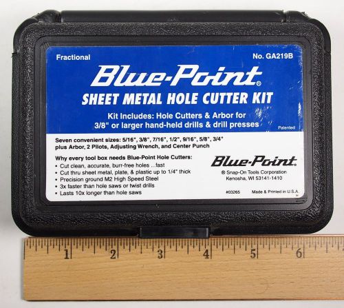 Blue Point Sheet Metal Hole Cutter Kit GA219B, 5/16,3/8,7/16,1/2,9/16,5/8&#034;,*3/4*