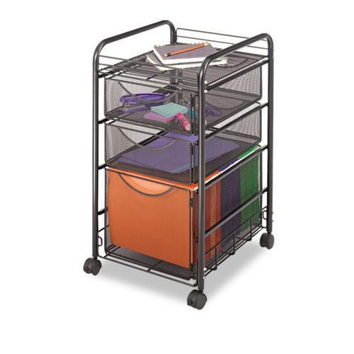 New safco 5213bl onyx mesh mobile file w/two supply drawers, 15-1/2w x 17d x for sale