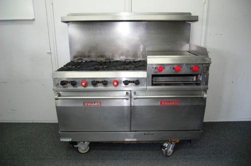 Vulcan 260-l six burner range w/24&#034; flat griddle &amp; two std. ovens, used... for sale