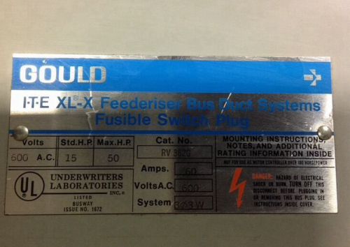 Gould fusible switch plug. 60amp/600v, 3PH/3W