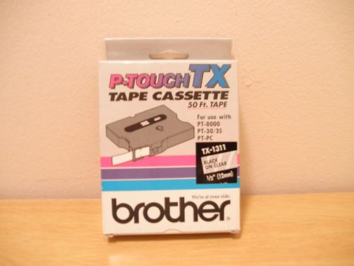 NEW BROTHER P-TOUCH TX-1311 1/2&#034; BLACK ON CLEAR 50&#039; FT TAPE LABEL MAKER REFILLS