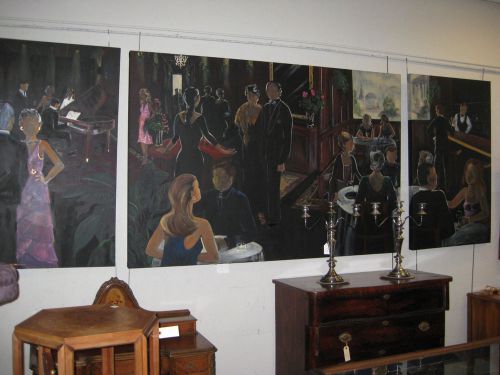 HUGE   OIL ON CANVAS  TRIPTYCH  SIGNED  STAGNER  9 FOOT X 4 FOOT  RESTAURANT