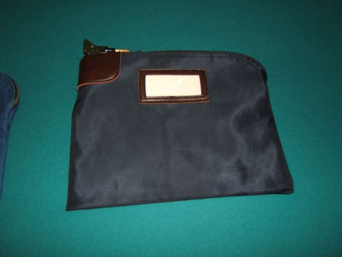 BANK DEPOSIT BAG~LOCKING &amp; COMES WITH TWO KEYS~BLUE NYLON ~BROWN LEATHER~