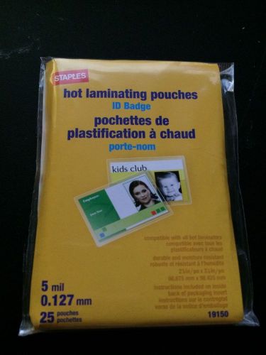Staples ID Tag Size Thermal Laminating Pouches 5 mil 25 pack 25/Pack