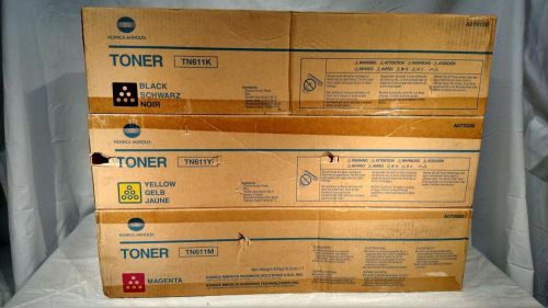 Konica minolta tn611y tn611m tn611k toner cartridges oem new km black yellow mag for sale